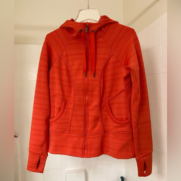 Athleta hoodie in bright orange, size Medium, but fits small/fitted. - Picture 1 of 11